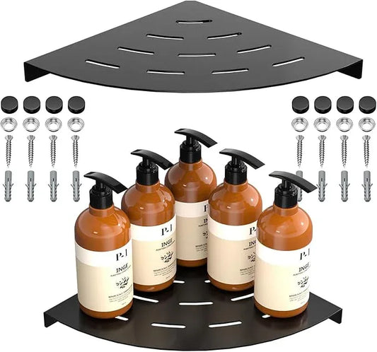 2 Pack Corner Shower Shelves Load Capacity 40 lbs 304 Stainless Steel Shower Corner Shelf Will not Rust 8in Shower Shelf for Inside Shower Matte Black Drilling Installation - ModernBath