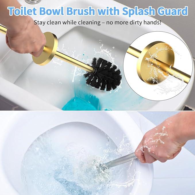 Stainless Steel Toilet Brush and Holder Set Brushed Gold Heavy Duty Toilet Bowl Brush with Long Handle for Bathroom and Farmhouse - ModernBath