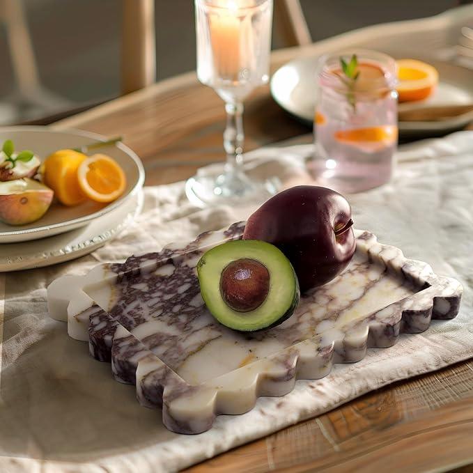 YMXYJM Genuine Calacatta Viola Scalloped Marble Tray, Real Natural Marble Stone Tray, Luxury Decorative Trays for Bathroom, Dresser, Vanity, Kitchen, Home Decor, 10.6" x 8", Calacatta Viola Purple - ModernBath