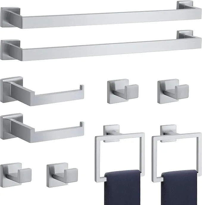 10-Pieces Brushed Nickel Bathroom Accessories Set, Stainless Steel Bathroom Hardware Set, Towel Racks for Bathroom Wall Mounted 24 Inch Bath Towel Bar Set. - ModernBath