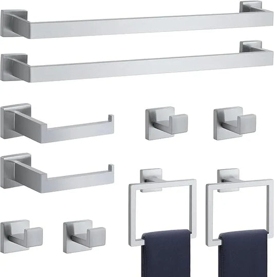 10-Pieces Brushed Nickel Bathroom Accessories Set, Stainless Steel Bathroom Hardware Set, Towel Racks for Bathroom Wall Mounted 24 Inch Bath Towel Bar Set. - ModernBath