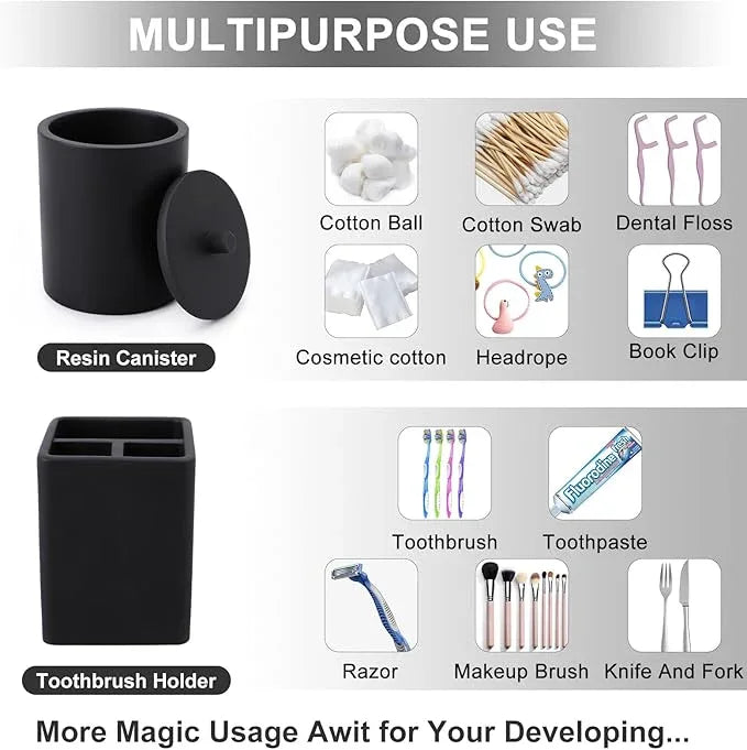 Resin Matte Black Bathroom Accessories Set of 5, Lotion Soap Dispenser, Bathroom Organizer Accessory, Toothbrush Holder, Self Draining Soap Dish and Bathroom Tumbler for Modern Home Decor - ModernBath