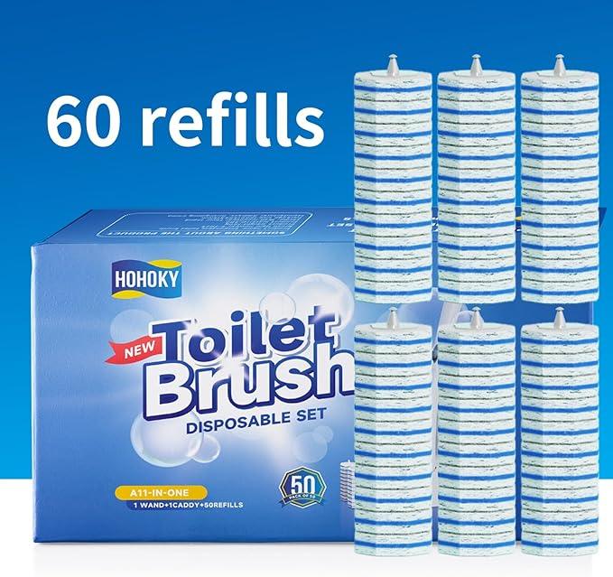 60pc Refills Disposable Toilet mats Brush Cleaning System, Toilet Cleaning Brush, 60 Replacement Brush Heads, No Handle or Base，Toliet Wand Refills,Toilet Bowl Clean Refill Pads,Toilet Scrubber Refill - ModernBath