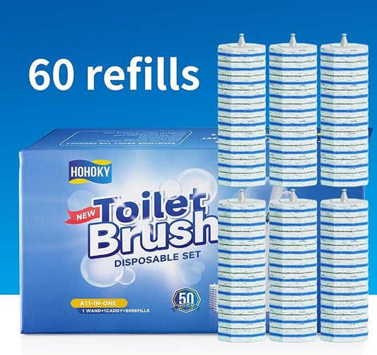 60pc Refills Disposable Toilet mats Brush Cleaning System, Toilet Cleaning Brush, 60 Replacement Brush Heads, No Handle or Base，Toliet Wand Refills,Toilet Bowl Clean Refill Pads,Toilet Scrubber Refill - ModernBath