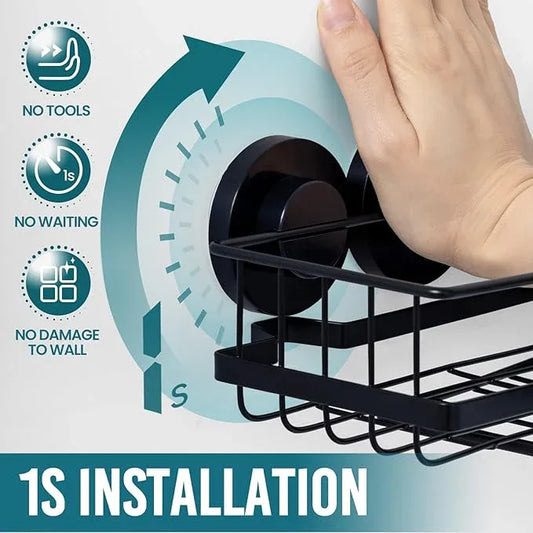 TAILI 2 Pack Corner-adaptive Suction Cup Shower Caddy, Stainless Steel Rustproof Corner Shower Shelves, Large Capacity, Removable Suction Cup Bathroom Organizer, Drill-Free Wall Mounted Baskets, Black - ModernBath