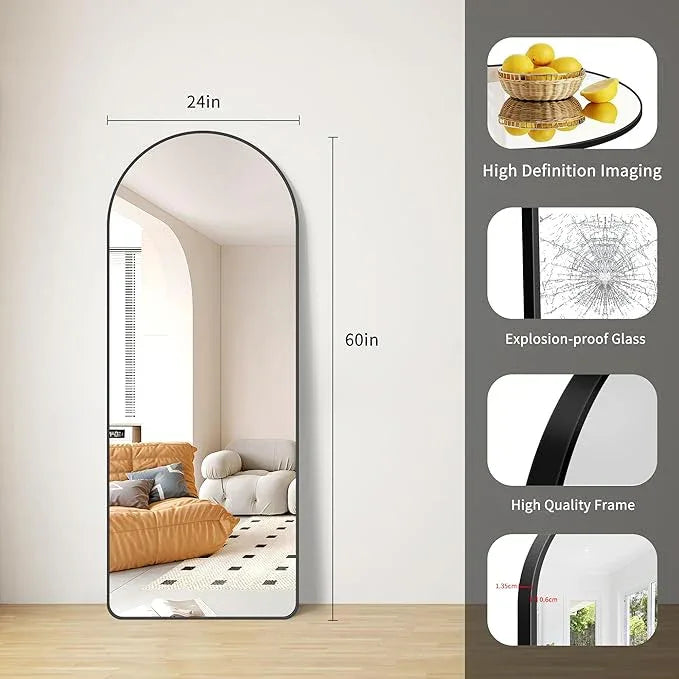 FORBATH Large Arched Wall Mirror 60x24 Inch, Black Arch Full Length Mirror with Aluminum Frame for Bedroom, Fireplace,Entryway,Living Room,Home Decor,Hanging or Leaning Against Wall - ModernBath
