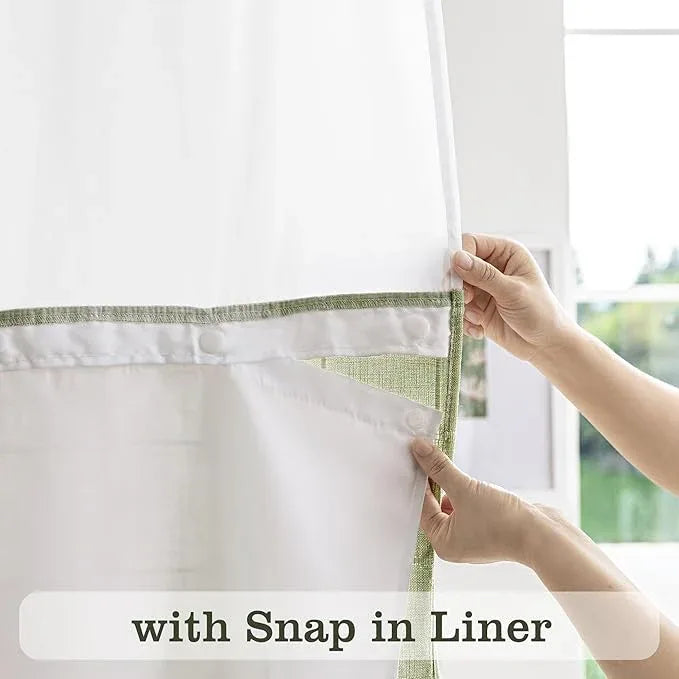 River Dream Sage Green Farmhouse Shower Curtain with Snap-in Liner, No Hooks Needed,with Magnets,with Tassels,Water Repellent&Machine Washable,71x86Inch - ModernBath