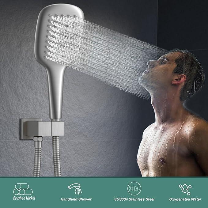 Brushed Nickel Shower Head Handheld HONGTONGSOWER Stainless Steel Bathroom showerhead Wand Hand-Held Sprayer with Extra Long Stainless Steel Hose - ModernBath