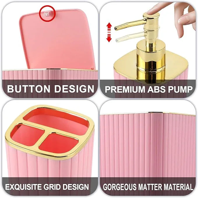 XLHOMO Pink Bathroom Accessories Set - Gorgeous Bathroom Set, 10PC Bathroom Accessory Set, Toilet Brush, Trash Can, Qtip Holder Dispenser & Soap Dispenser - ModernBath