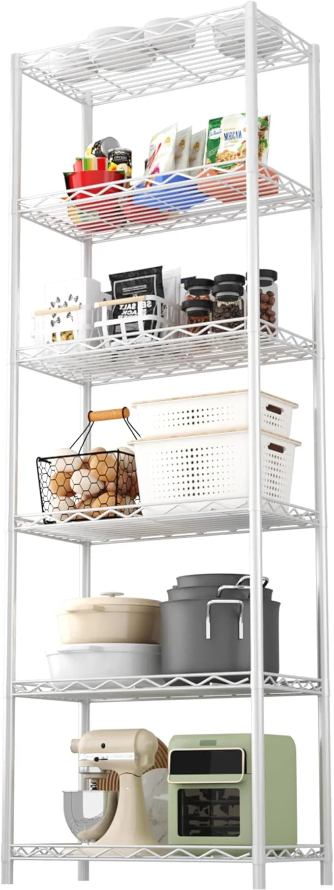 HOMEFORT 6-Tier Wire Shelving, 6 Shelves Unit Metal Storage Rack, Durable Organizer, Perfect for Pantry Closet Kitchen Laundry Organization (White) - ModernBath