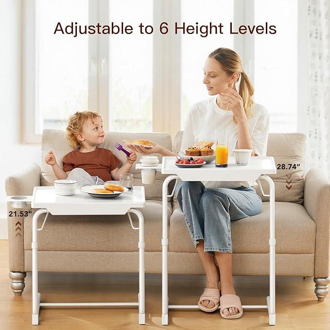 HUANUO Adjustable TV Tray Table - TV Dinner Tray on Bed & Sofa, Comfortable Folding Table with 6 Height & 3 Tilt Angle Adjustments (White) - ModernBath