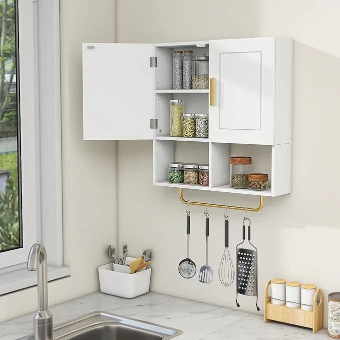 Wall Mounted Bathroom Storage Cabinet Medicine Cabinet with Adjustable Shelves & Towel Bar for Bathroom, Laundry Room, Bedroom, Enterway - ModernBath