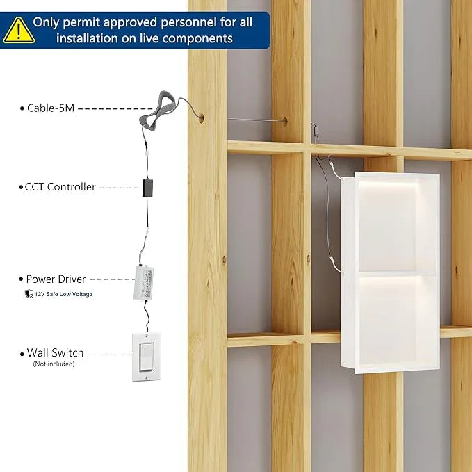 Stainless Steel Shower Niche 12" X 24", No Tile Needed Wall Niche with 3 Selectable Color Temperatures Led Light, Recessed Shower Shelf for Bathroom Storage Over Mount Installation, Matte White - ModernBath
