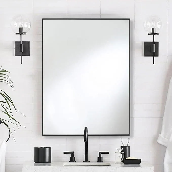 Bonverre 30x40 Inch Black Bathroom Mirror for Wall, Aluminum Frame Rectangle Rectangular Vanity Mirror, Modern Large for Bedroom, Living Room, Horizontal or Vertical - ModernBath