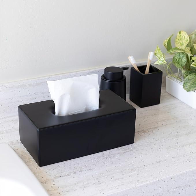 Yew Design Matte Black Tissue Box Cover Rectangular, Facial Tissue Dispenser for Bathroom, Kitchen, Bedroom, Office, Hotel, Restaurant, Countertop, Nightstand, Car, and Desk - ModernBath