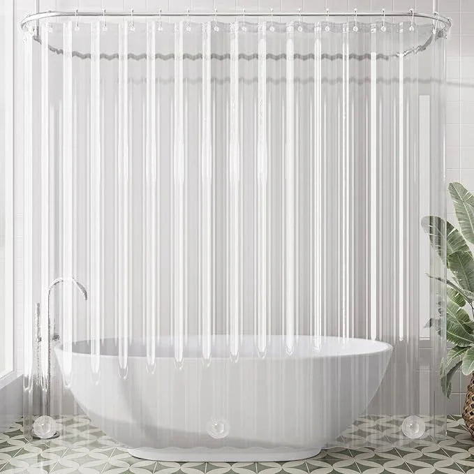 AmazerBath Extra Wide Shower Curtain Clear 108 Inches Wide, Wrap Around Shower Curtain for Clawfoot Tub, Heavy Duty PEVA with 3 Weighted Stones and 18 Grommet Holes, 108x72 Inches - ModernBath