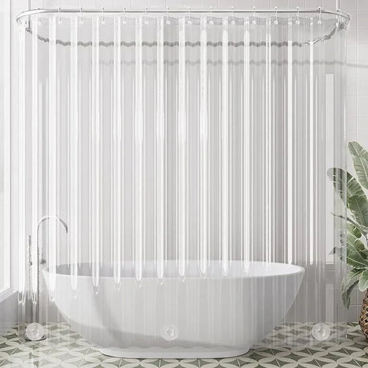 AmazerBath Extra Wide Shower Curtain Clear 108 Inches Wide, Wrap Around Shower Curtain for Clawfoot Tub, Heavy Duty PEVA with 3 Weighted Stones and 18 Grommet Holes, 108x72 Inches - ModernBath