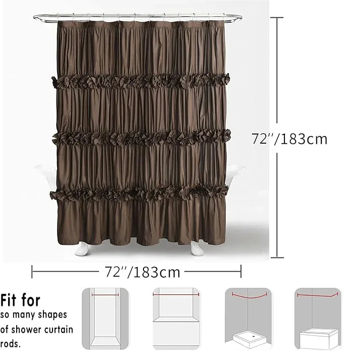 Homechoice Decor Chocolate Ruffle Shower Curtain, Vintage Handcrafted Bow Tie Bath Curtain for Master Bathroom, Ruched Microfiber Bathroom Curtain with 12 Buttonholes, 72" W x 72" H (LQ-10) - ModernBath
