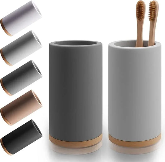 Matani Bamboo Toothbrush Holder Diatomite Tooth Brush Organizer - Storage Stand for Small Bathroom & Counter - Removable Base & Drain Holes, Water-Absorbent & Quick-Drying (Grey & Light Grey) - ModernBath