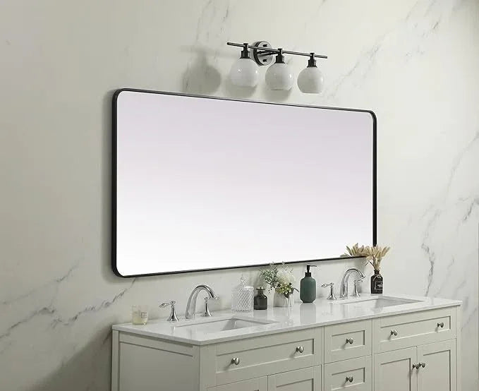 ARS Concepts Aura, Soft Corner Metal Rectangle Mirror 32X72 Inch in, Modern, Black - ModernBath