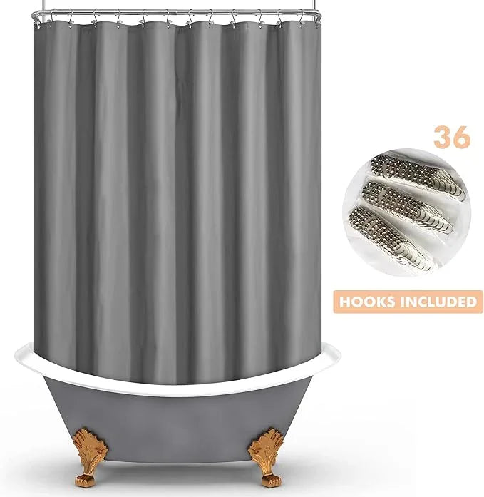 Mrs Awesome Grey Clawfoot Tub Shower Curtain or Liner with 12 Magnets - Free 36 Hooks Included, Waterproof PEVA, 180" x 70", Dark Gray - ModernBath
