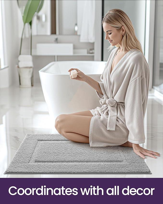DEXI Bathroom Rugs 24x16, Washable Non Slip Bath Mat for Shower Floor, Absorbent Quick Dry Bathmat with Rubber Backing, Ultra Soft Plush Carpet for Tub, Light Grey - ModernBath