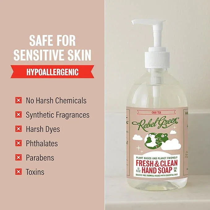Rebel Green Fresh & Clean Hand Soap - Natural Liquid Hand Soap for Bathroom & Kitchen - Chai Tea, 12 Fl oz, Pack of 2 - ModernBath