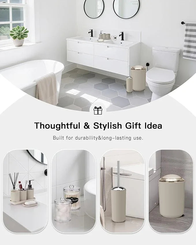 IMAVO Bathroom Accessories Set,Beige Bathroom Set,9 Pieces Bathroom Accessory Set,Tray,Qtip Holders,Toilet Brush,Trash Can for Bathroom Décor and Home Gifts - ModernBath