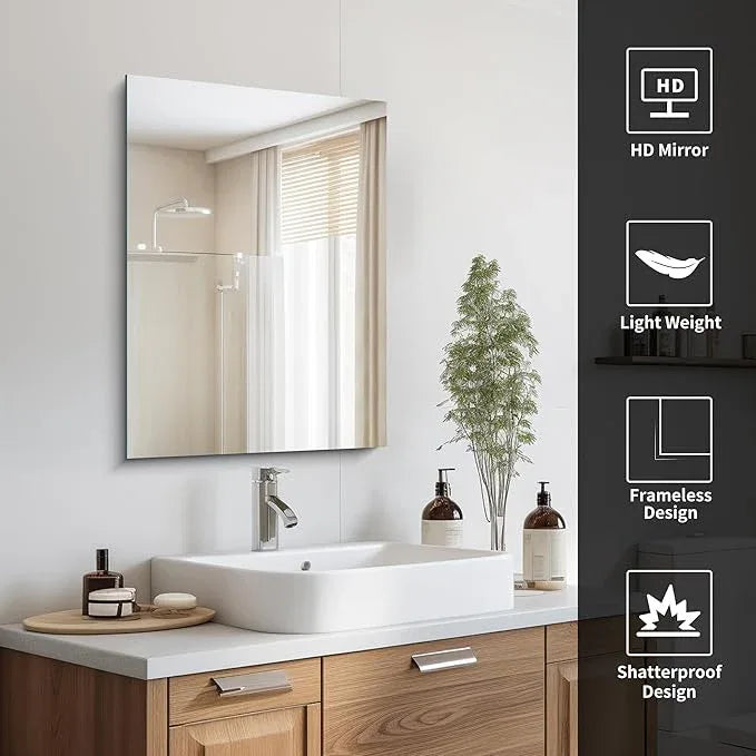 CILIBER Frameless Mirror, 18x24 Mirrors for Wall, Rectangle Bathroom Mirror for Over Sink, 18 inch Vanity Mirror Hangs Horizontally or Vertically for Bathroom, Bedroom and Living Room - ModernBath