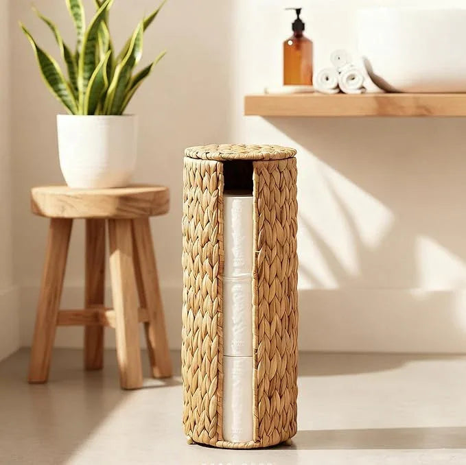 PINXIURY Water Hyacinth Paper Roll Holder, Wicker Toilet Paper Holder Stand for Bathroom, 3 Rolls of Toilet Paper Storage, Toilet Roll Holder Stand for Bathroom and Under Sink - ModernBath
