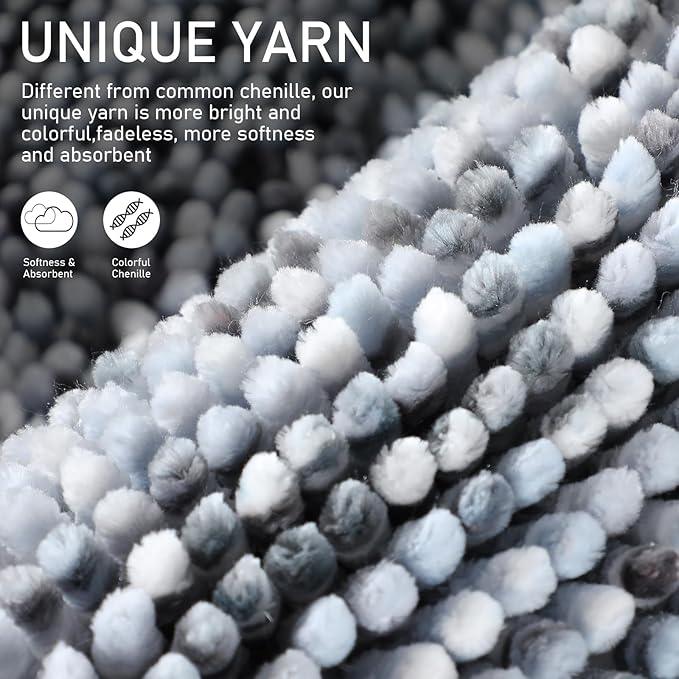 Yimobra Bath Mats for Bathroom Non Slip, 36x24, Extra Soft Chenille Bathroom Rugs, Luxury Fluffy Long Matts for Tub, Plush Shaggy Carpet, Water Absorb, Machine Washable, Light Grey & Dark Grey - ModernBath
