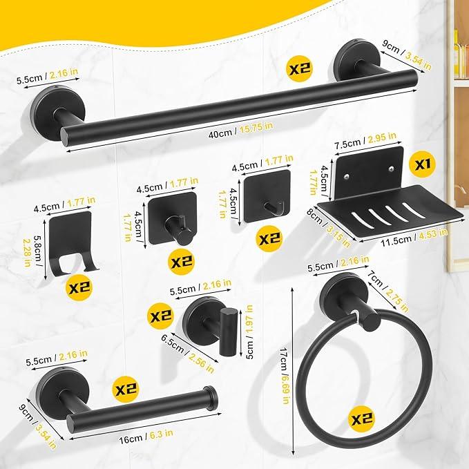 15 Pieces Matte Black Bathroom Accessories Set,Towel Holder for Bathroom Wall,Towel Bar,Stainless Steel Bathroom Sets Accessories, Toilet Paper Holder,Towel Holder for Bathroom Kitchen - ModernBath