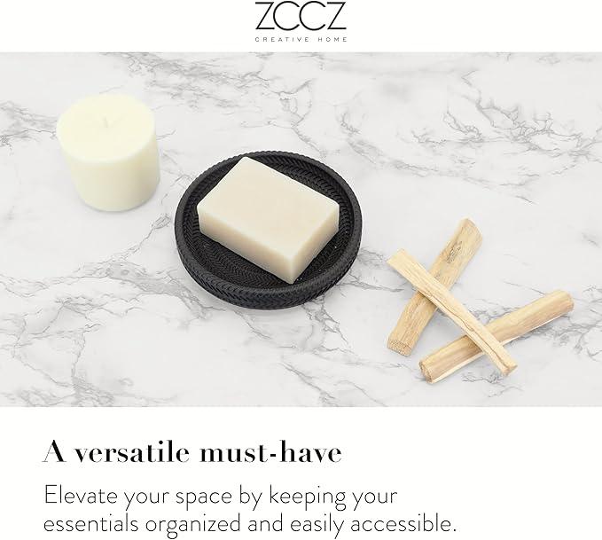 ZCCZ Black Bathroom Accessories Set 4 Pcs - Toothbrush Holder, Soap Dispenser, Vanity Tray, Tumbler - Countertop Organizer for Bathroom - Modern Accessory Set for Home Decor and Storage - ModernBath