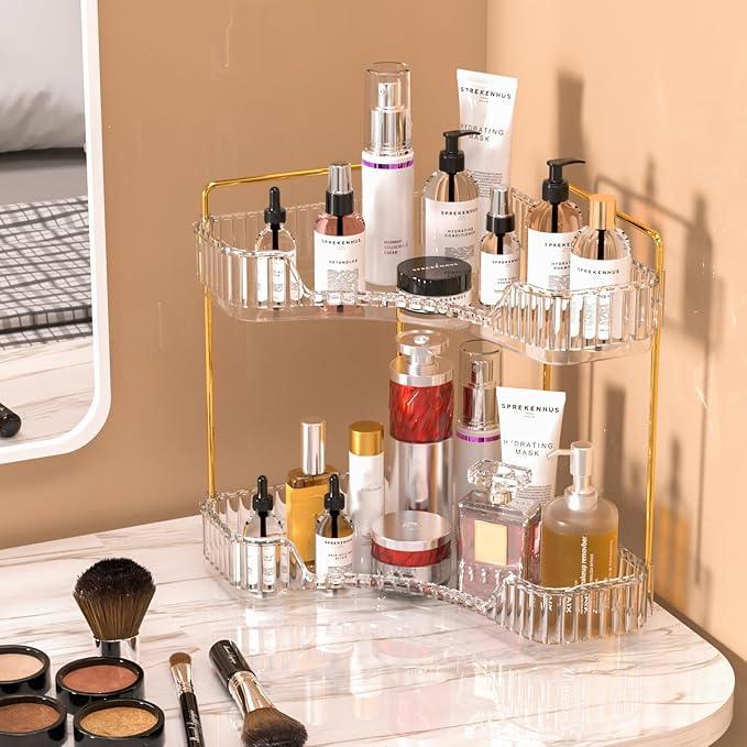 GTI 2 Tier Bathroom Counter Organizer, Multi-Function Corner Bathroom Organizer Countertop,Makeup Organizer Perfume for Dresser Vanity Tray, Spice Rack Organizer for Kitchen (Clear) - ModernBath