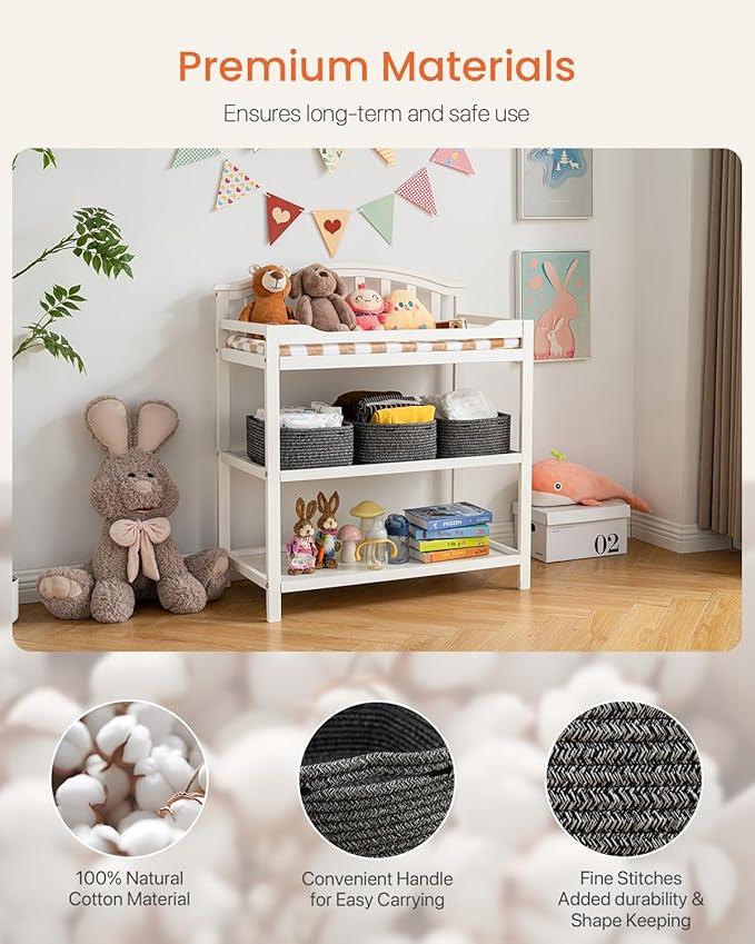 Small Woven Basket, 13.5 x 9.5 x 5 Inches, Storage Basket for Organizing, Cute Small Rope Shelf Closet Cube Storage Bins Baskets for Shelves, Dog Toy Gift Baskets Empty, 3 Pack Mixed Black - ModernBath