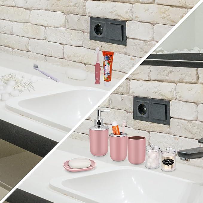 7 Piece Pink Bathroom Set,Soap Dispenser,Toilet Brush,Trash Can & Décor Tray,Complete Accessories for Bathroom Organization & Housewarming Gifts - ModernBath