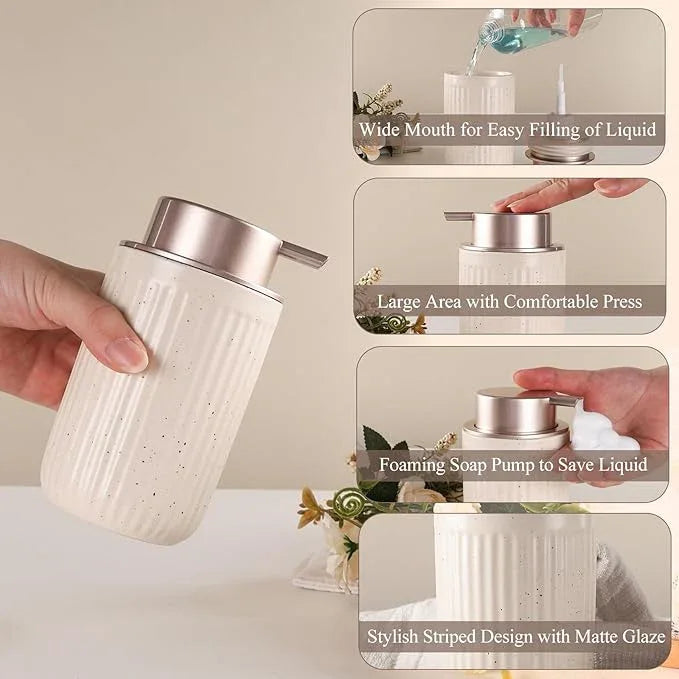 BosilunLife Foam Hand Soap Dispenser - Ceramic Foaming Soap Dispenser for Bathroom 12oz Refillable Liquid Lotion Soap Dispenser with Rust-Proof Foaming Pump for Countertop - ModernBath