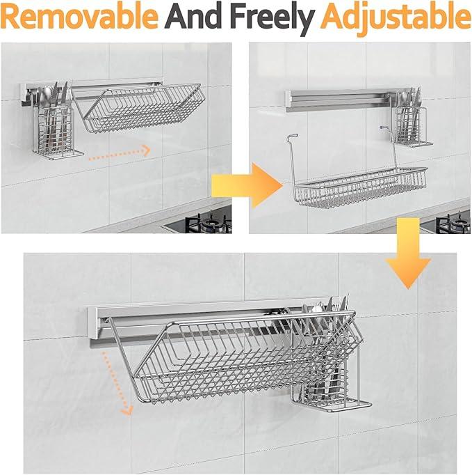 MINGLING Stainless Steel Shower Caddy, 41 cm Wall Back Crossbar Rustproof Shelves with 2 Long Tail Hook Clip, Large Capacity Bathroom Organizers and Storage - ModernBath