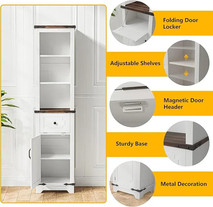 63 Inch Tall Corner Cabinet, Modern Corner Storage Cabinet with Door & Adjustable Shelves & Drawers, Anti-Tipping Free Standing Linen Tower for Bedroom, Bathroom, Kitchen, Pantry (White) - ModernBath