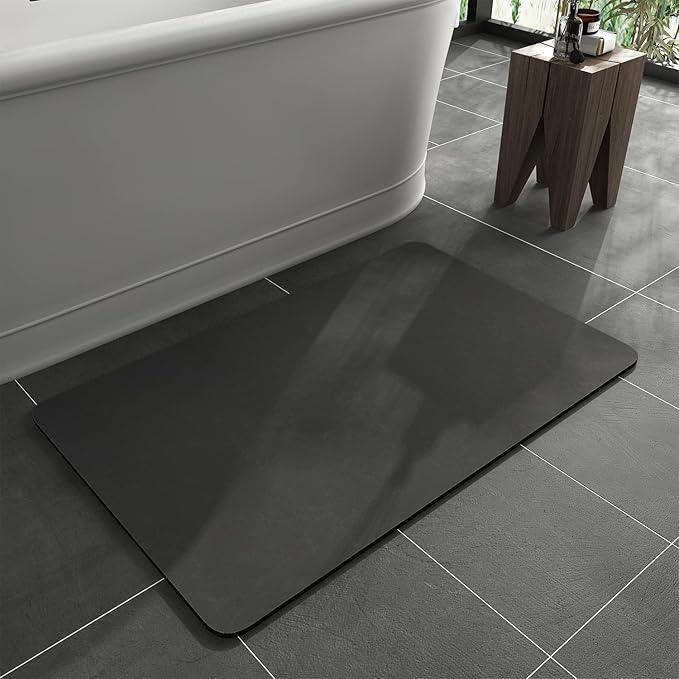 MontVoo -Bath Mat Rug-Rubber Backing Non Slip Quick Dry Absorbent Thin Bathroom Rugs Fit Under Door-Faux Suede Surface Bathroom Floor Mats-Shower Rug for in Front of Bathtub Shower Dark Grey 17"x27.5" - ModernBath
