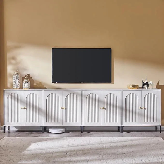 Bathroom Cabinet with Storage, 123.5" W Fluted Arched Free Standing Floor Cabinet w/Adjustable Shelves, Modern Sideboard Cabinet for Bathroom, Kitchen, Living Room, Entryway, White - ModernBath