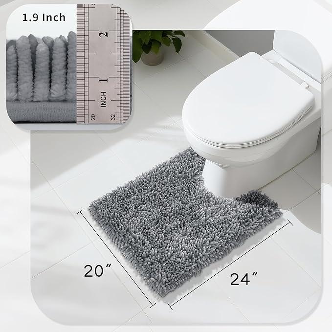 Yimobra Toilet Rugs U Shaped Washable, Extra Thick Soft Absorbent Chenille Contour Bathroom Rugs for Toilet 24x20 Inch, Quick Dry Non Slip Toilet Mat for Bath Floor, Silver - ModernBath