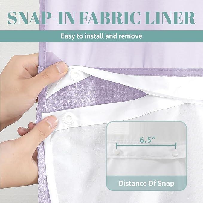 eachope Lavender No Hook Waffle Weave Shower Curtain with snap-in Liner Replacement, 230GSM Waterproof Fabric Hotel Shower Curtain Set for Bathroom, Through Mesh Top Window,71Wx77H - ModernBath