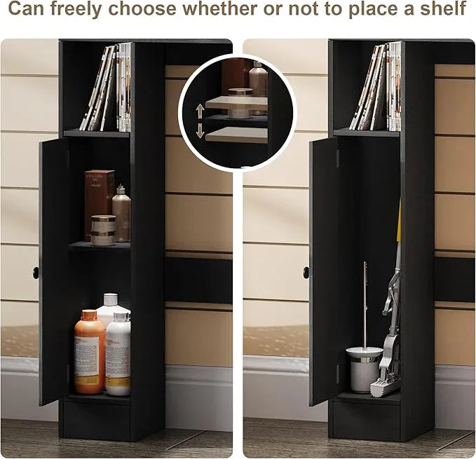 ChooChoo Over The Toilet Storage Cabinet, Farmhouse Bathroom Shelf Over Toilet with Adjustable Shelves, Above Toilet Storage Cabinet with Sliding Door for Bathroom, Laundry Room, Black - ModernBath