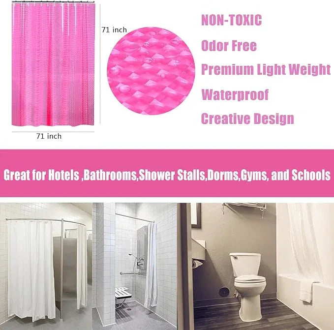 EVA Shower Curtain Liner Hot Pink 3D Water Cube Clear for Bathroom with 12 Rust Proof Metal Grommets, Clear EVA Liner for Girly Bathroom Stall 71x71 Inches - ModernBath