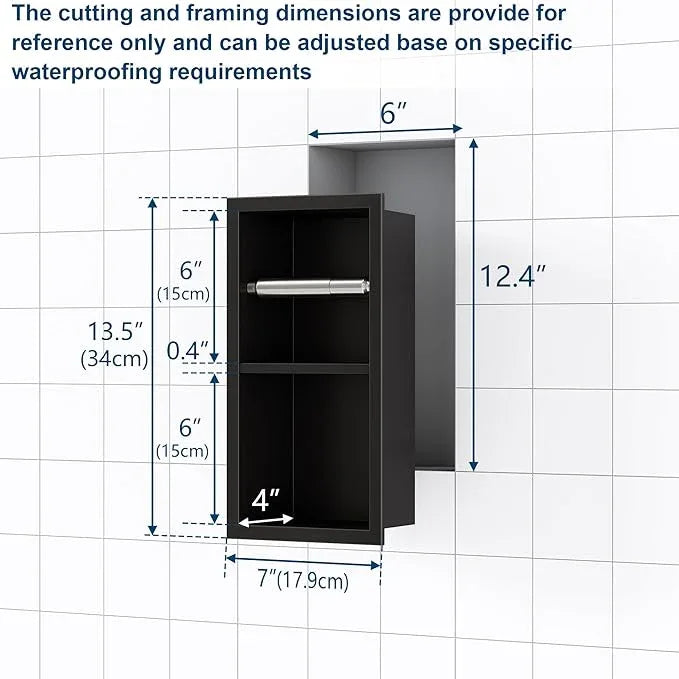 Recessed Toilet Paper Holder, 304 Stainless Steel Bathroom Toilet Paper Holder with Storage, in Wall Tissue Toilet Roll Holder, Matte Black - ModernBath