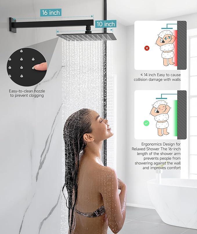 SR SUN RISE Shower System Bathroom 10 Inch Rainfall Shower Head & Handle Set Wall Mounted Rain Shower Faucet Set Matte Black - ModernBath