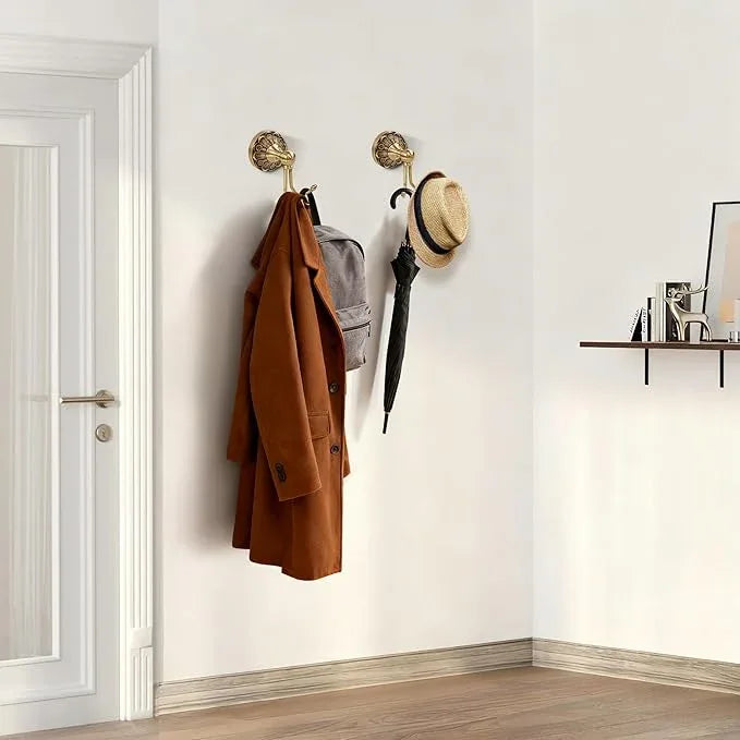 Antiuqe Brass Towel Hook, Brass Bathroom Robe Hook, Rustic Double Towel Hooks Bath Farmhouse Coat Clothes Hook Wall Mounted for Bathroom Kitchen Storage Vintage - ModernBath
