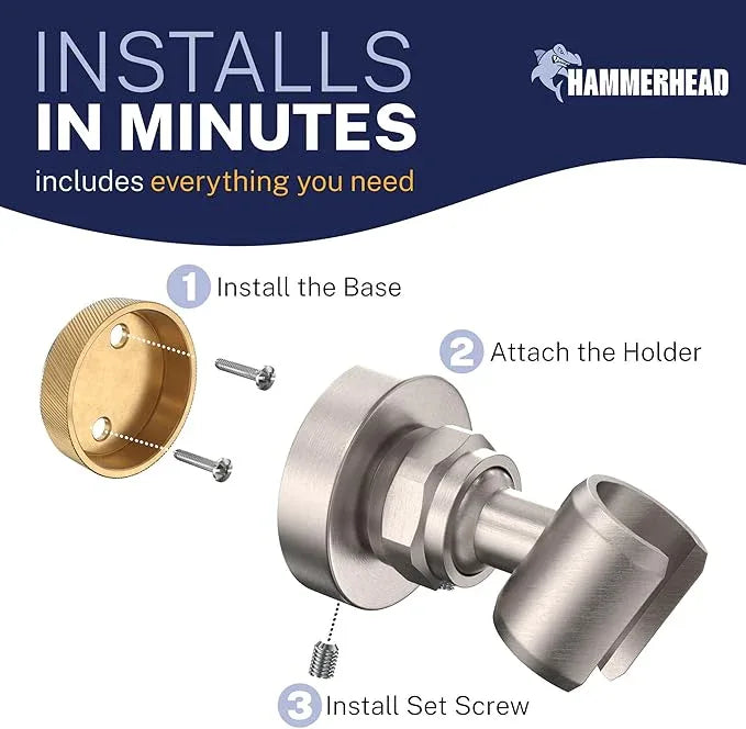 HammerHead Showers Solid Metal Handheld Showerhead Holder Wall Mount, Adjustable Screw-Mounted Pivot Ball, Shower Hose Holder, Fits Most Handheld Showerheads, Brushed Nickel - ModernBath