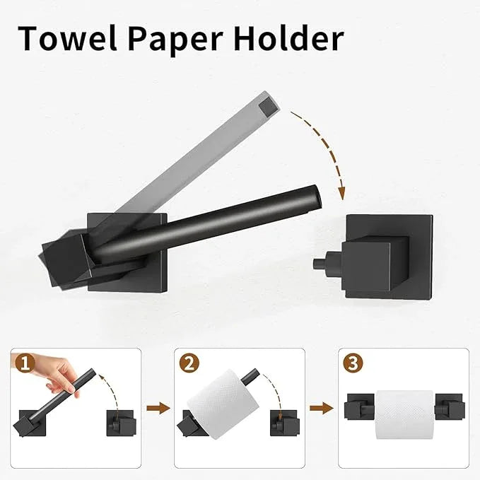 4 Pieces Matte Black Bathroom Hardware Accessories Set, 16 Inch Bath Towel Holder Sets with Toilet Paper Holder, Stainless Steel Towel Racks for Bathroom Wall Mounted - ModernBath